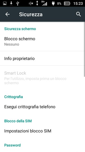 Seleziona Blocco schermo