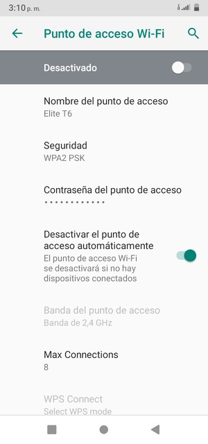 Seleccione Contraseña del punto de acceso