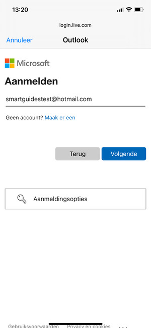 Voer uw e-mailadres in en selecteer Volgende