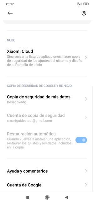 Desplácese y seleccione Copia de seguridad de mis datos