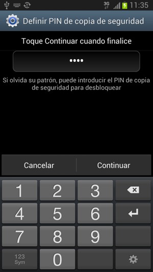 Introduzca un PIN de copia de seguridad y seleccione Continuar