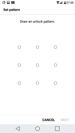 Draw an unlock pattern and select NEXT