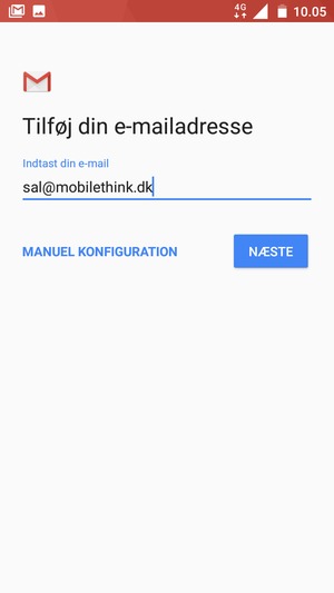Indtast din e-mailadresse og vælg NÆSTE