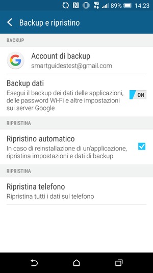 Ritorna al menu Impostazioni