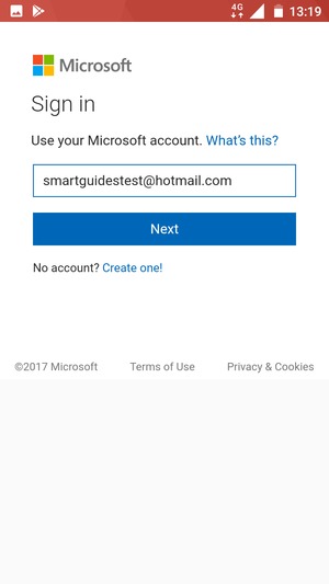 Enter your Hotmail address and select Next