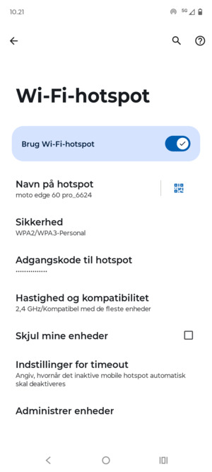 Din telefon er nu sat op til brug som modem