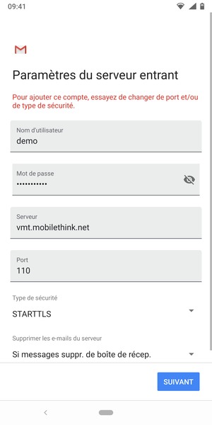 Sélectionnez Type de sécurité