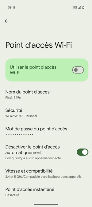 Sélectionnez Mot de passe du point d'accès
