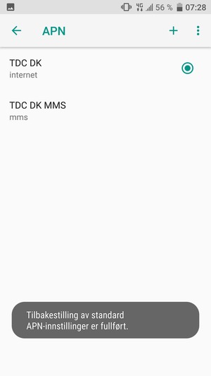 Telefonen din vil tilbakestilles til standard internett-og MMS-innstillinger
