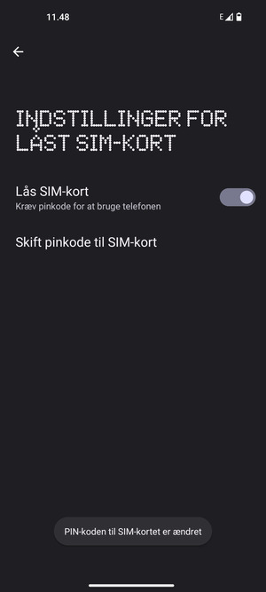 Din PIN-kode til SIM-kort er nu ændret