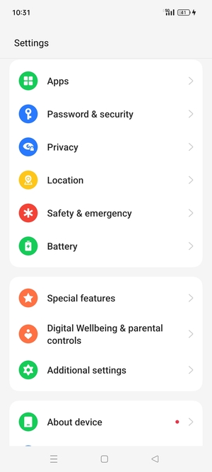 Scroll to and select Password & security