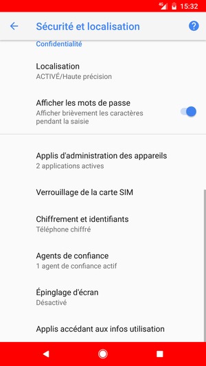 Faites défiler et sélectionnez Localisation