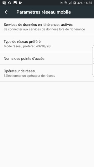 Sélectionnez Services de données en itinérance