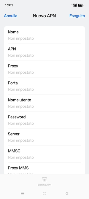 Inserisci le informazioni di Internet