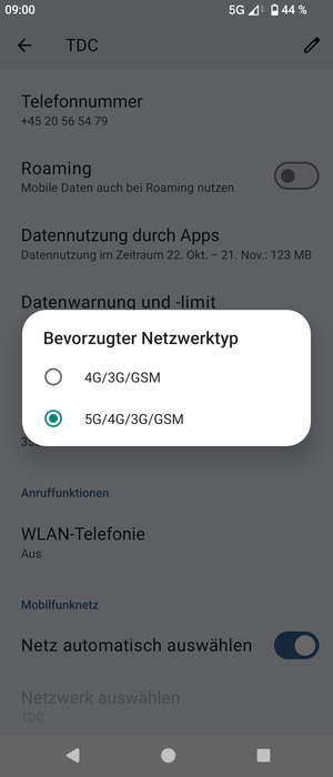 Wählen Sie die gewünschte Option