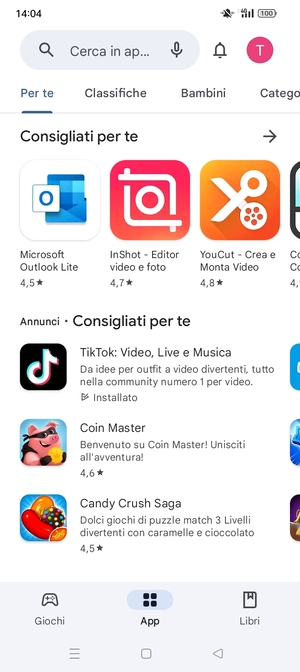 Seleziona la barra di ricerca
