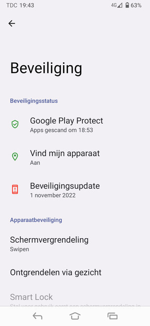 Om uw schermvergrendeling te activeren, ga naar het Beveiliging-menu en selecteer Schermvergrendeling