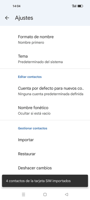 Sus contactos se guardarán en su cuenta de Google y se guardarán en su teléfono la próxima vez que Google sea sincronizado.