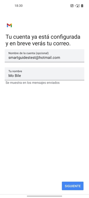Déle a su cuenta un nombre y escriba su nombre. Seleccione SIGUIENTE