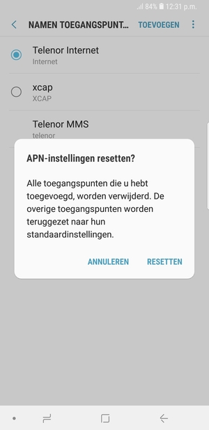 Selecteer RESETTEN
