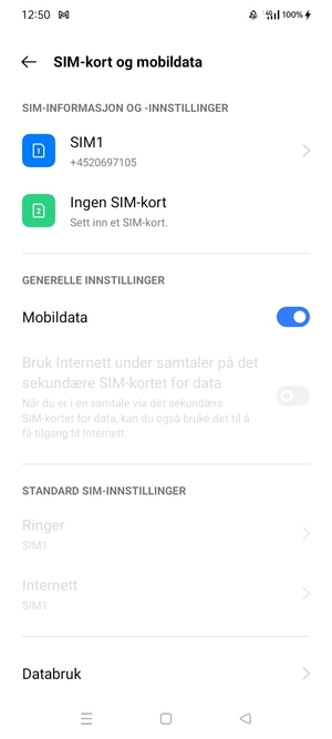 Velg SIM1 eller SIM2