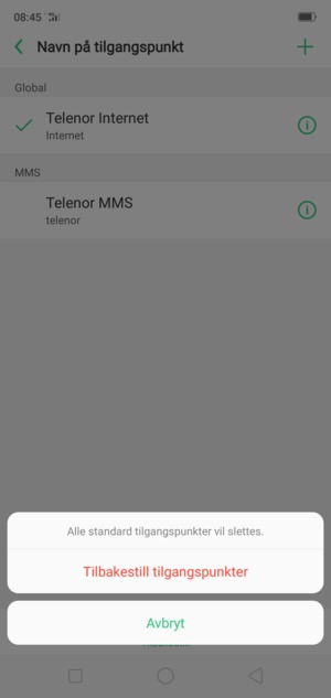 Velg Tilbakestill tilgangspunkter
