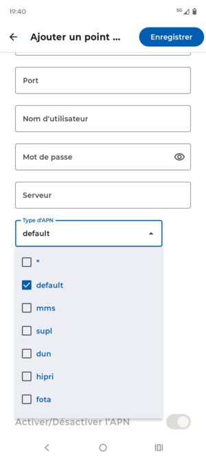 Assurez-vous que default est sélectionné