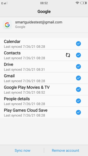 Check all the checkboxes and select Sync now