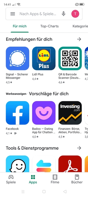 Wählen Sie die Suchleiste