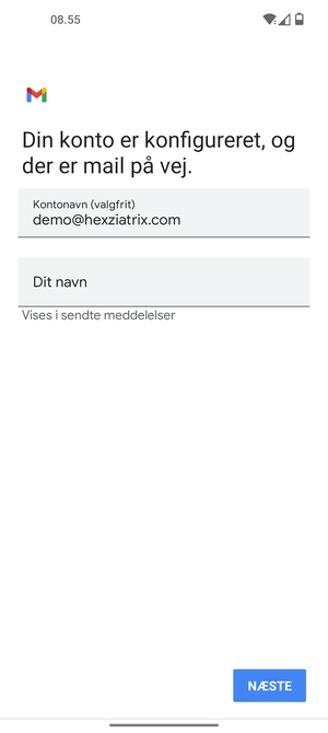 Giv din konto et navn og indtast dit navn. Vælg NÆSTE