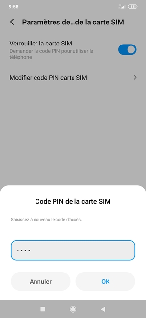 Veuillez confirmer votre nouveau code PIN de la carte SIM et sélectionner OK