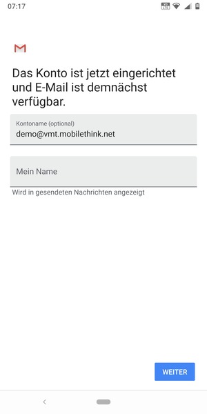Geben Sie Ihrem Konto einen Namen und geben Sie Ihren Namen ein. Wählen Sie WEITER