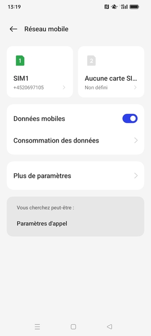 Sélectionnez SIM1 ou SIM2