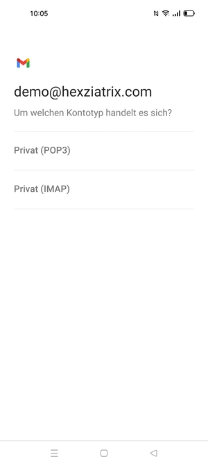 Wählen Sie Privat (POP3) oder Privat (IMAP)
