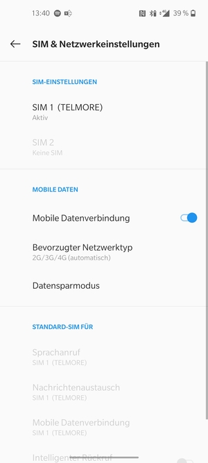 Wählen Sie SIM 1 oder SIM 2