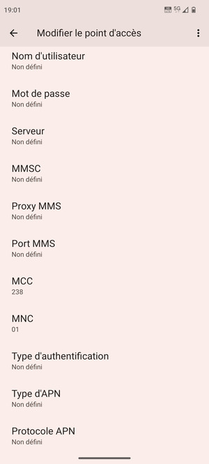 Faites défiler vers le bas et saisissez les informations Internet