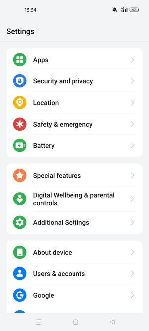 Scroll to and select Security and privacy