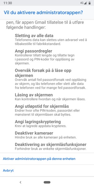 Bla til og velg Aktiver administratorappen på denne enheten