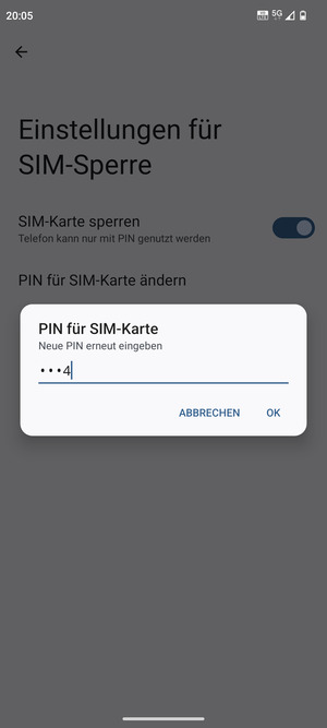 Bestätigen Sie Ihre neue PIN der SIM-Karte und wählen Sie OK