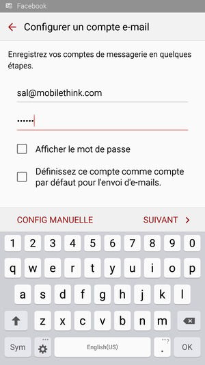 Saisissez votre adresse e-mail et votre mot de passe. Sélectionnez CONFIG MANUELLE
