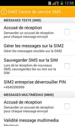 Sélectionnez SIM1 enterprise déverrouiller PIN ou SIM2 enterprise déverrouiller PIN