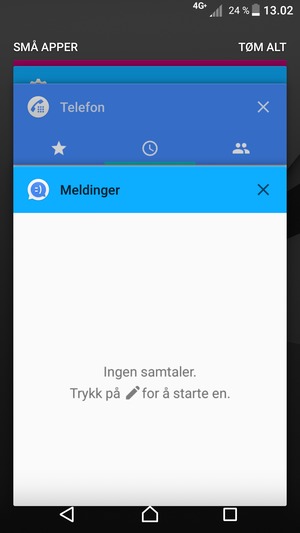 Velg TØM ALT for å lukke alle programmer som kjører