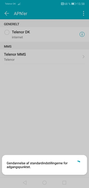 Din telefon vil nulstille til standard internet- og MMS-indstillinger