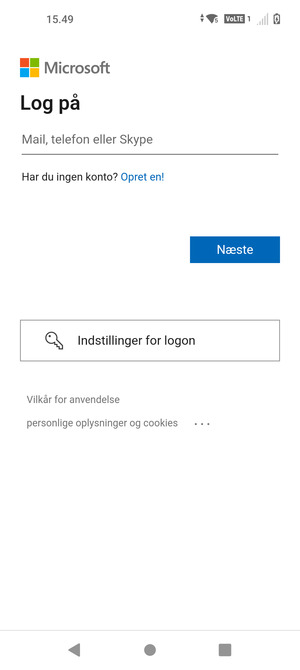Indtast din e-mailadresse og vælg Næste