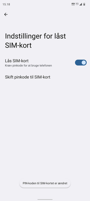 Din PIN-kode til SIM-kort er nu ændret