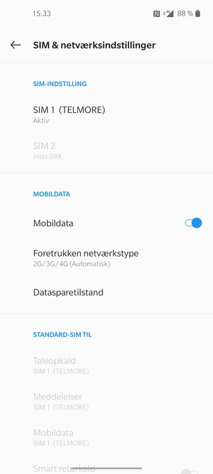 Vælg SIM 1 eller SIM 2