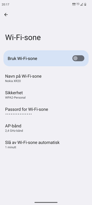 Velg Passord for Wi-Fi-sone