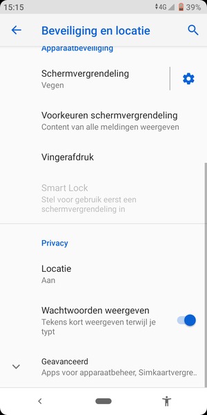 Scroll naar en selecteer Locatie