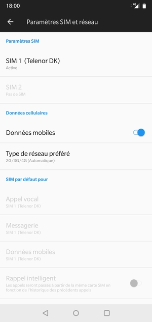 Sélectionnez SIM 1 ou SIM 2