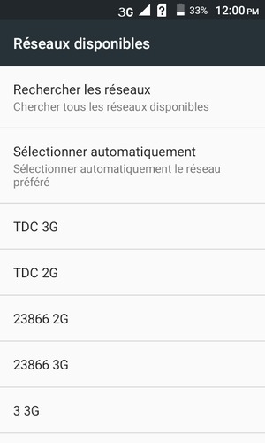 Sélectionnez un opérateur réseau dans la liste